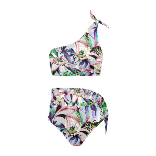 Colorful watercolor tropical flowers-902 High Waisted One Shoulder Bikini Set (Model S16)