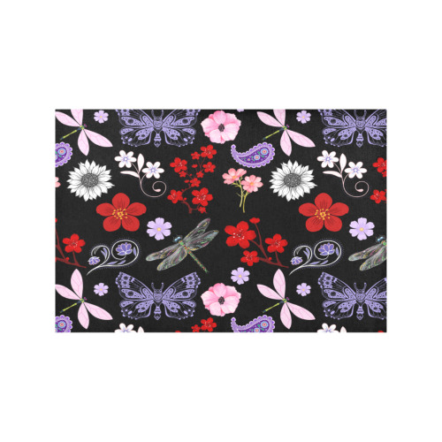 Black, Red, Pink, Purple, Dragonflies, Butterfly and Flowers Design Placemat 12’’ x 18’’ (Six Pieces)