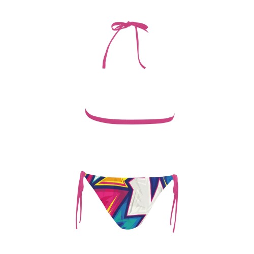 Petty logo 2pc multicolor swimsuit Buckle Front Halter Bikini Swimsuit (Model S08)