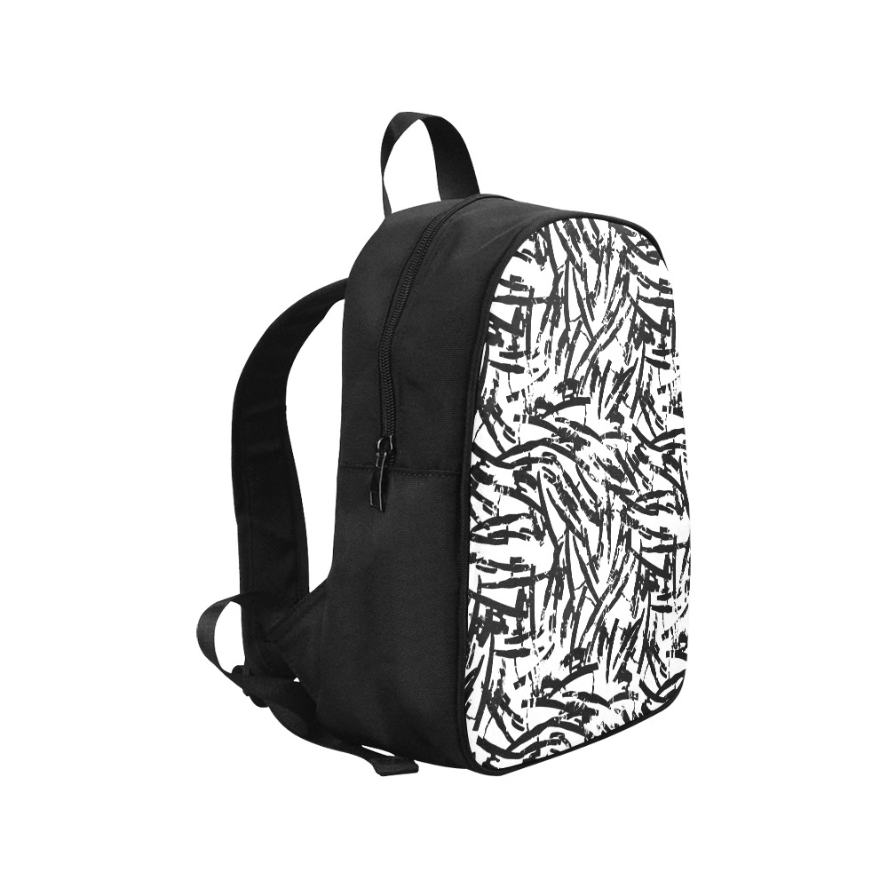 Brush Stroke Black and White Fabric School Backpack (Model 1682) (Medium)