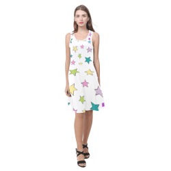 DIONIO Clothing - Ladies' White & Multicolor Stars Atalanta Casual SunDress Atalanta Sundress (Model D04)