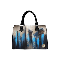 graffiti buildings, black and blue Boston Handbag (Model 1621)