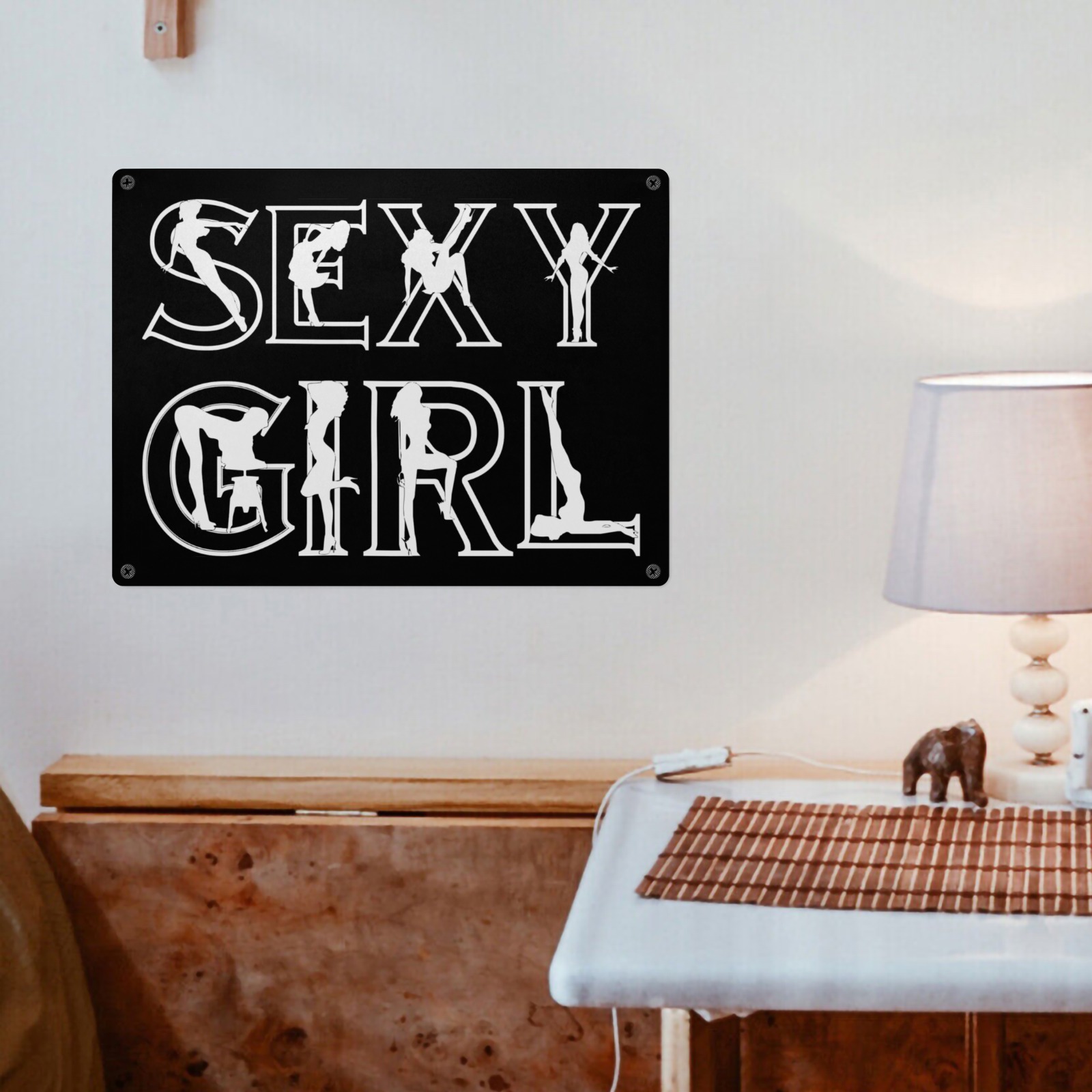 Sexy girl cool white text and women silhouettes. Metal Tin Sign 16"x12"