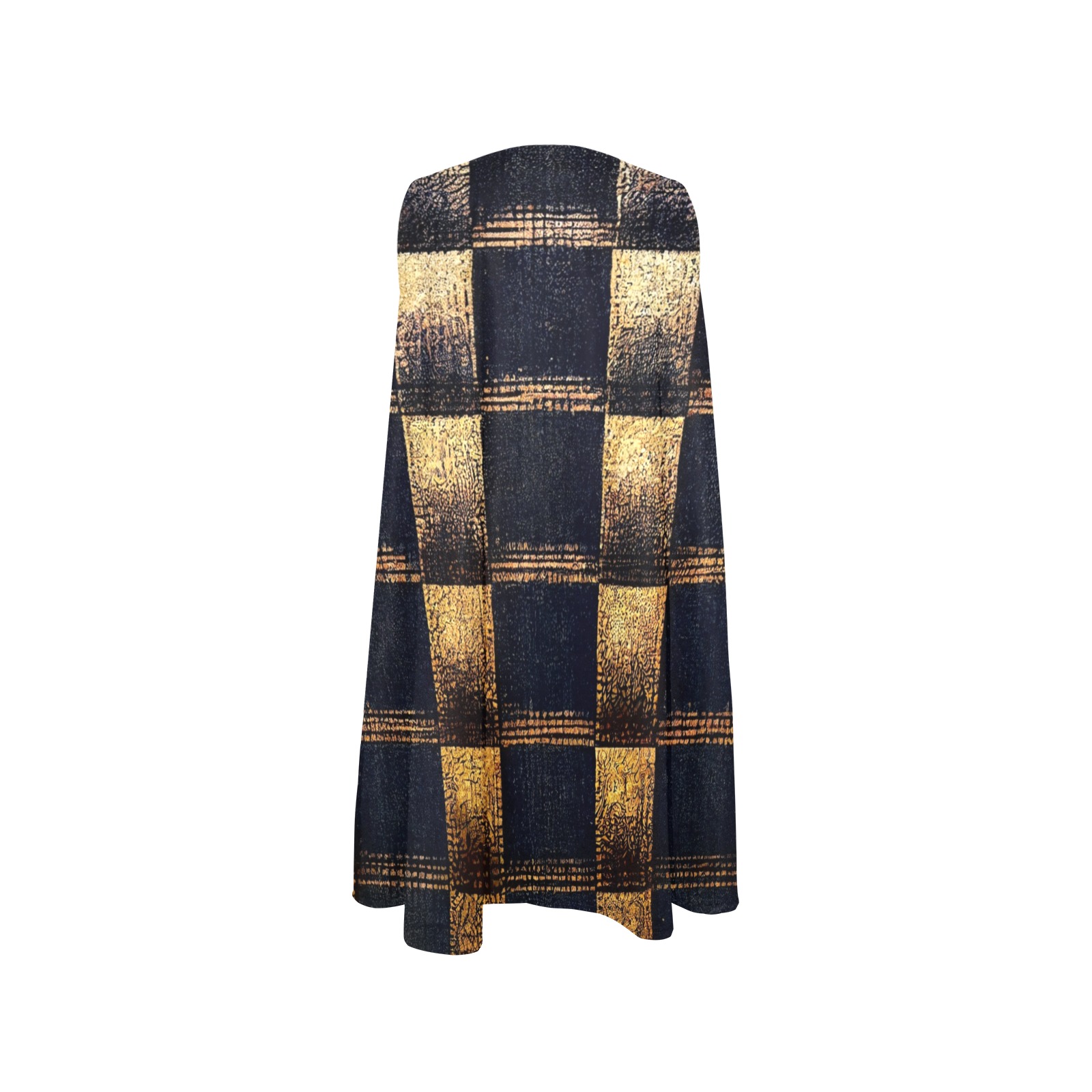 check pattern, gold and black Sleeveless A-Line Pocket Dress (Model D57)