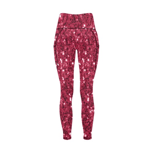 Magenta dark pink red faux sparkles glitter Women's All Over Print Leggings with Pockets (Model L56)