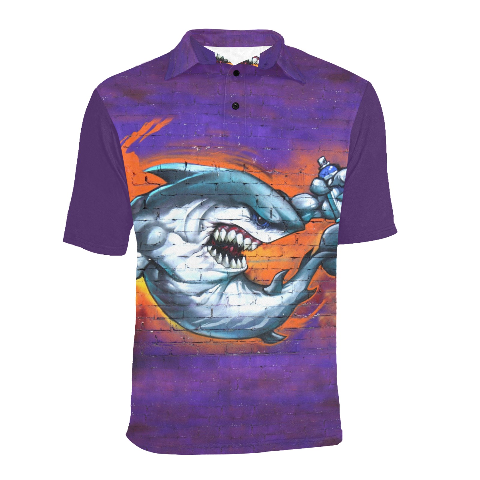 Graffiti Shark Wall Art Men's All Over Print Polo Shirt (Model T55)