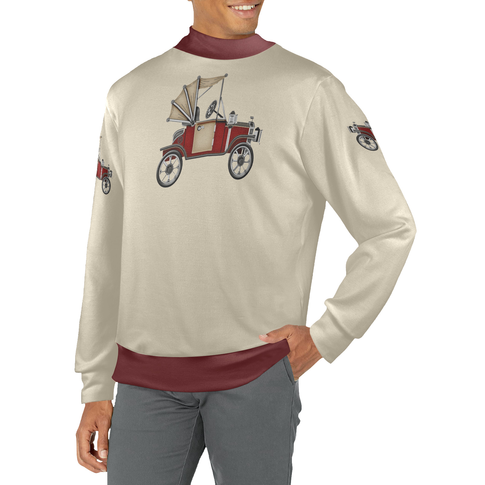 Vintage Car Men's All Over Print Mock Neck Sweatshirt (Model H43)