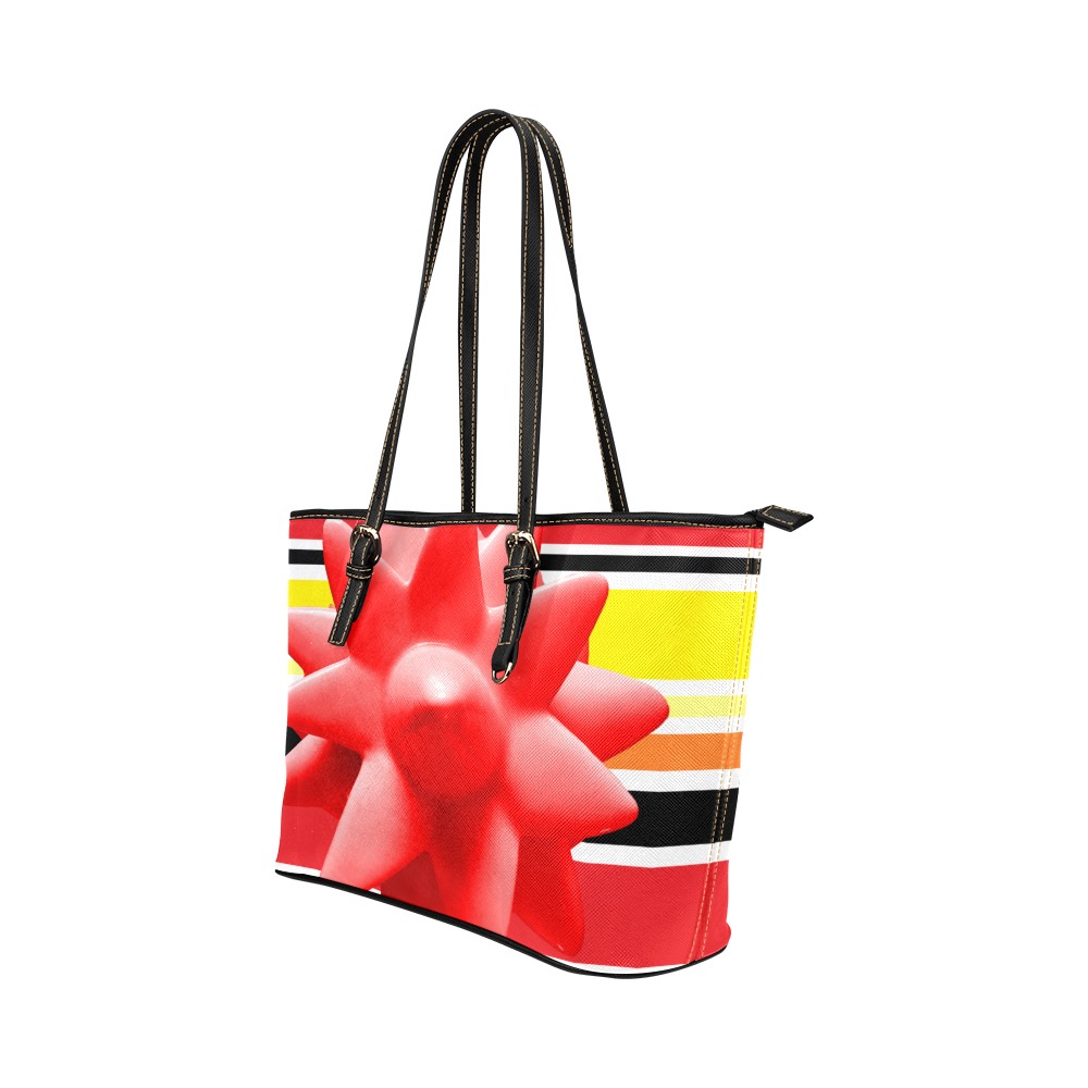 spiky summer stripes Leather Tote Bag/Small (Model 1651)