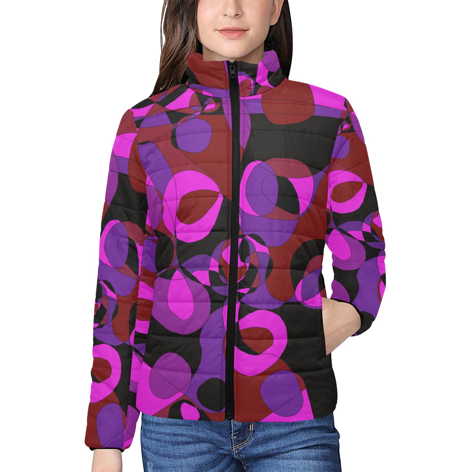 Abstract #18 Women's Stand Collar Padded Jacket (Model H41)