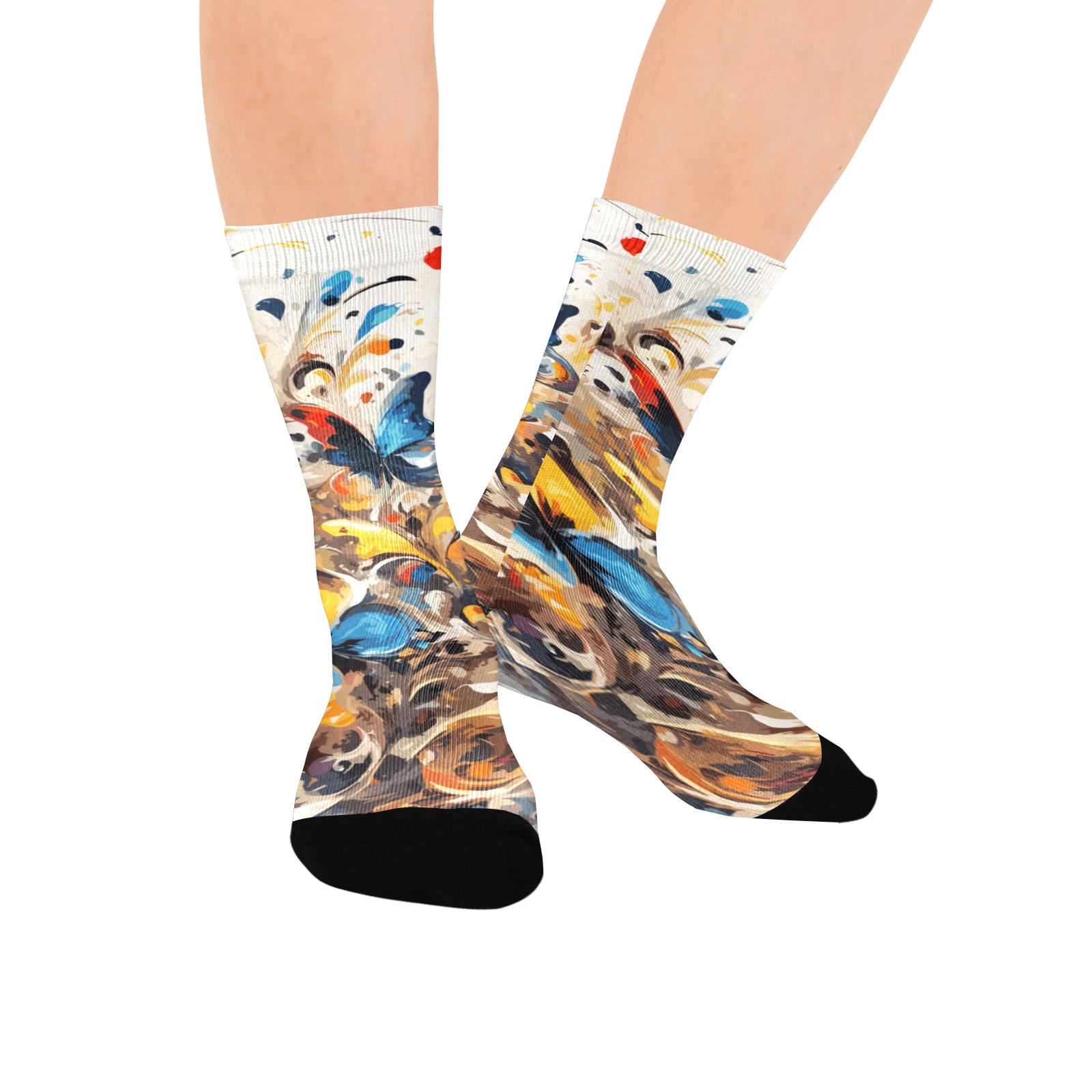 Colorful fantasy of blue and red butterflies Custom Socks for Women