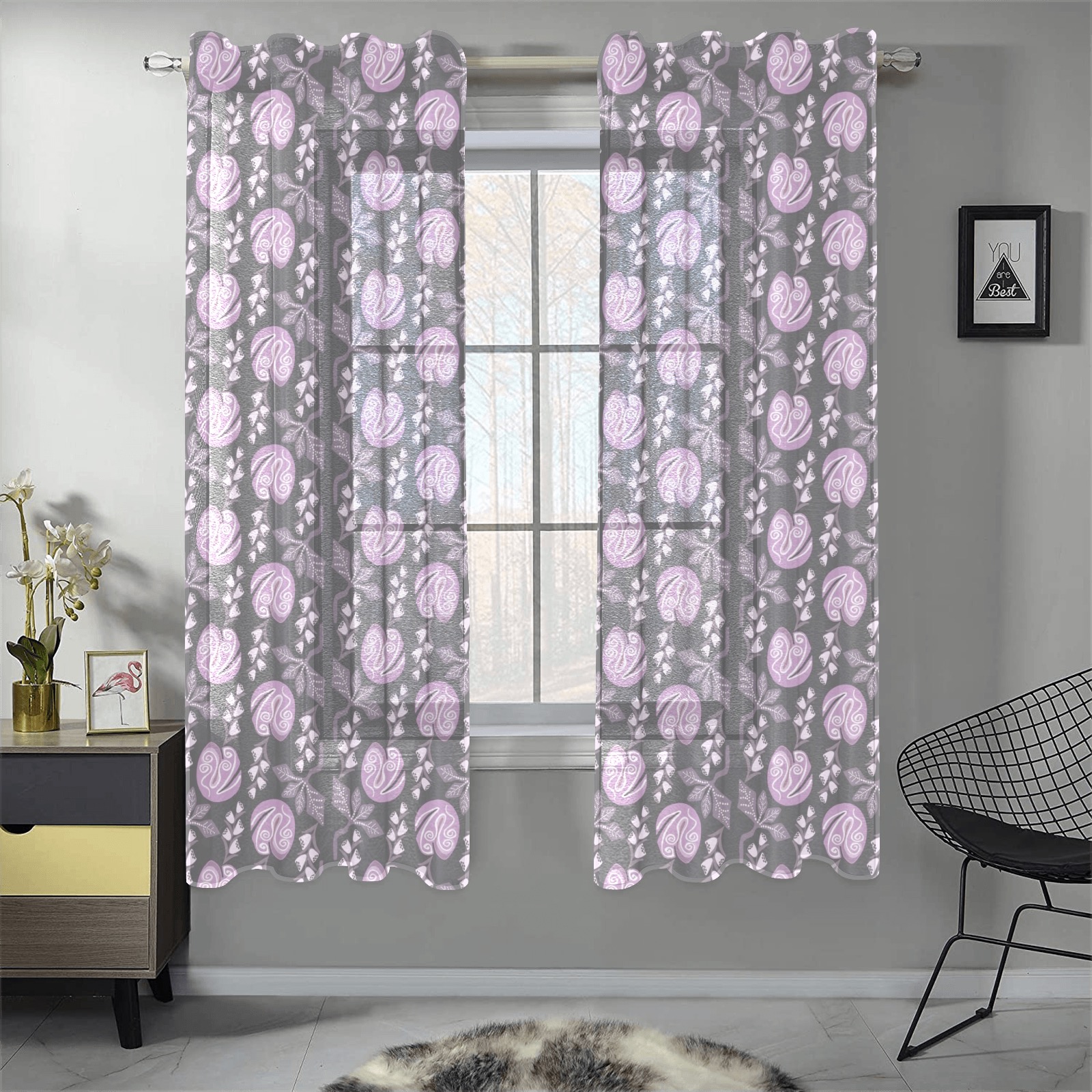Sweet Floral Pattern Gauze Curtain 28"x63" (Two-Piece)