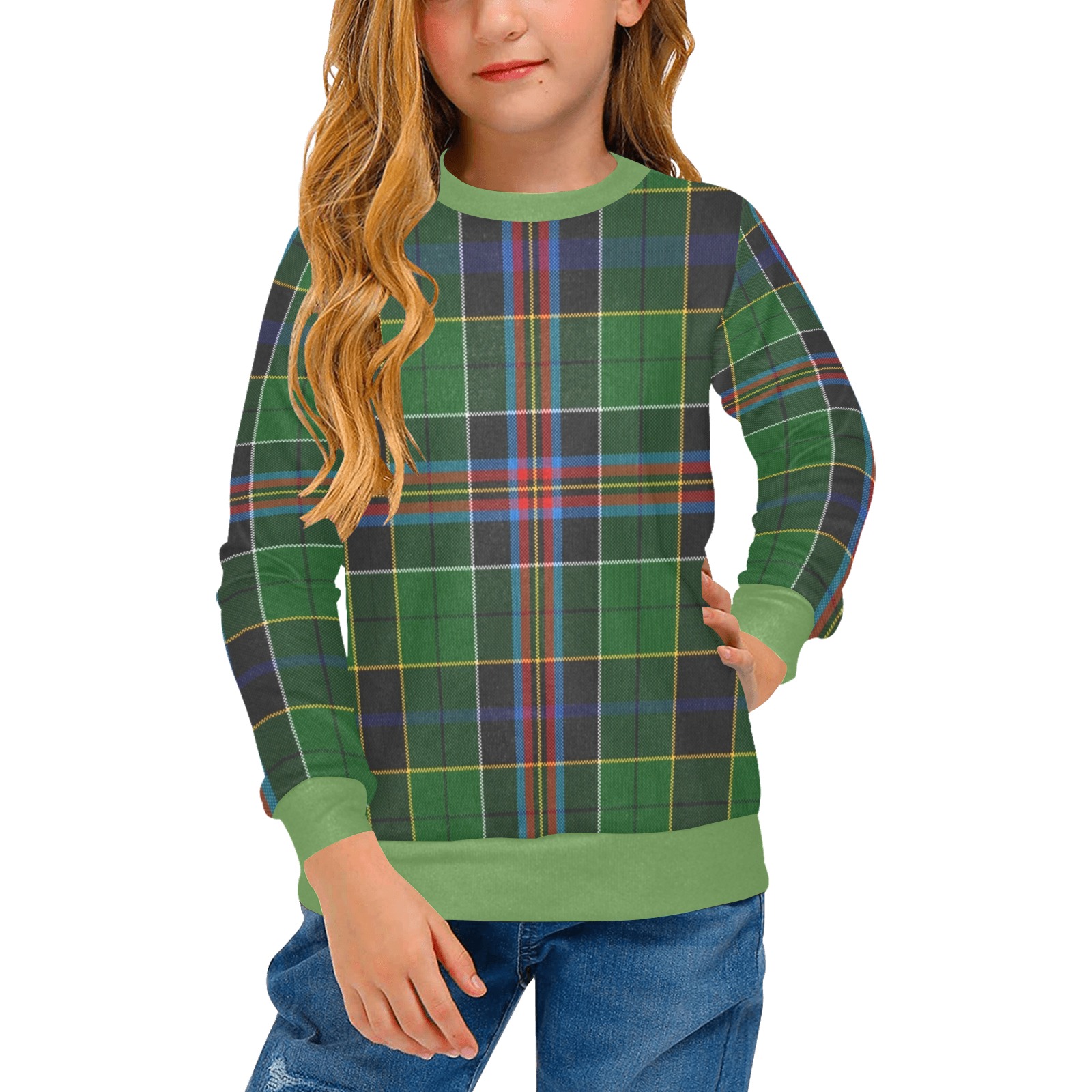 Allison Modern Tartan Girls' All Over Print Crew Neck Sweater (Model H49)