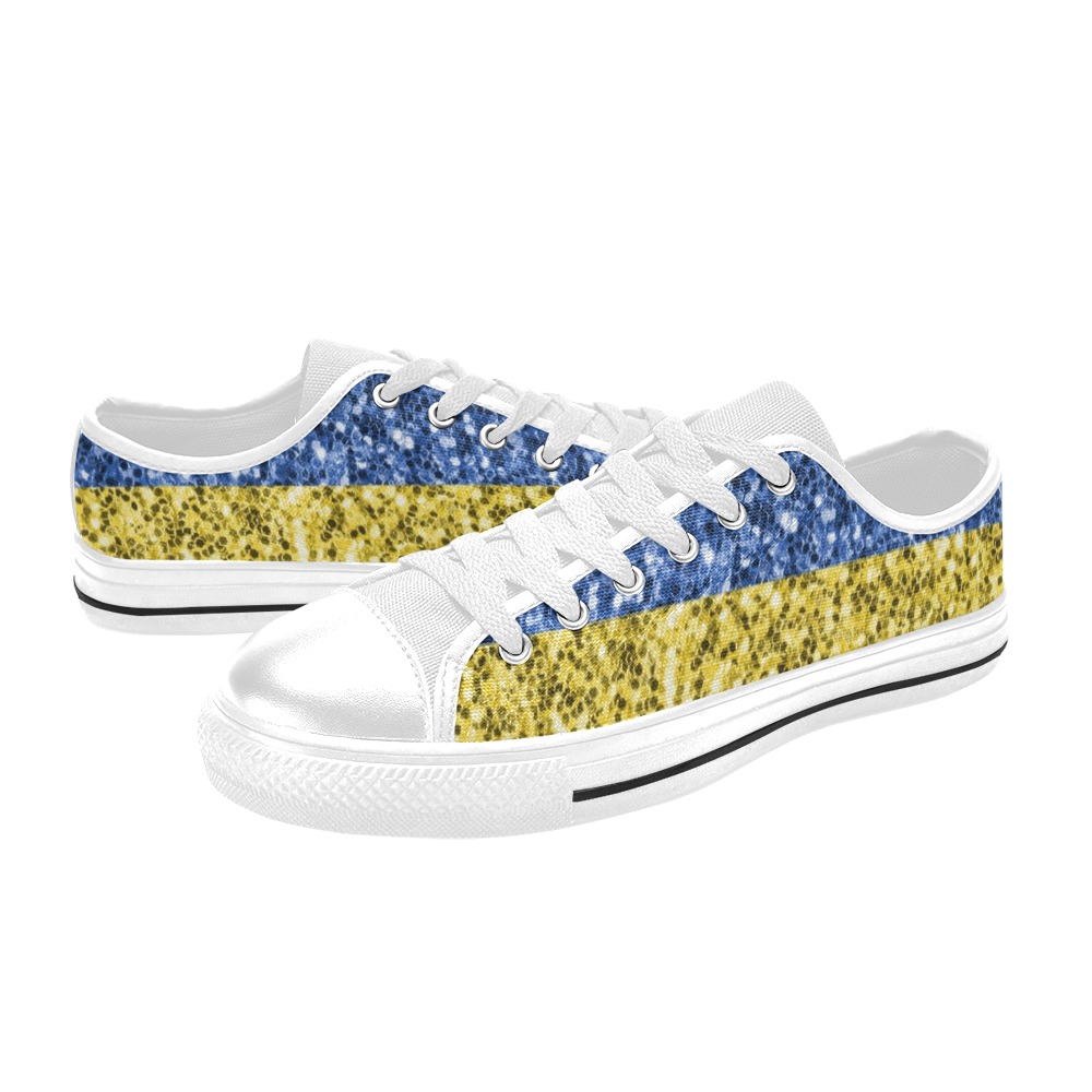 Blue yellow Ukraine flag glitter faux sparkles Men's Classic Canvas Shoes (Model 018)