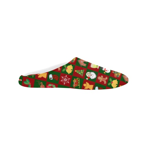 Christmas Checkered Women's Non-Slip Cotton Slippers (Model 0602)