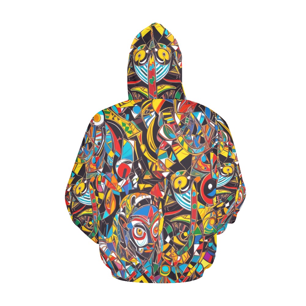 Abstract mix of African masks and colorful shapes. All Over Print Hoodie for Men (USA Size) (Model H13)
