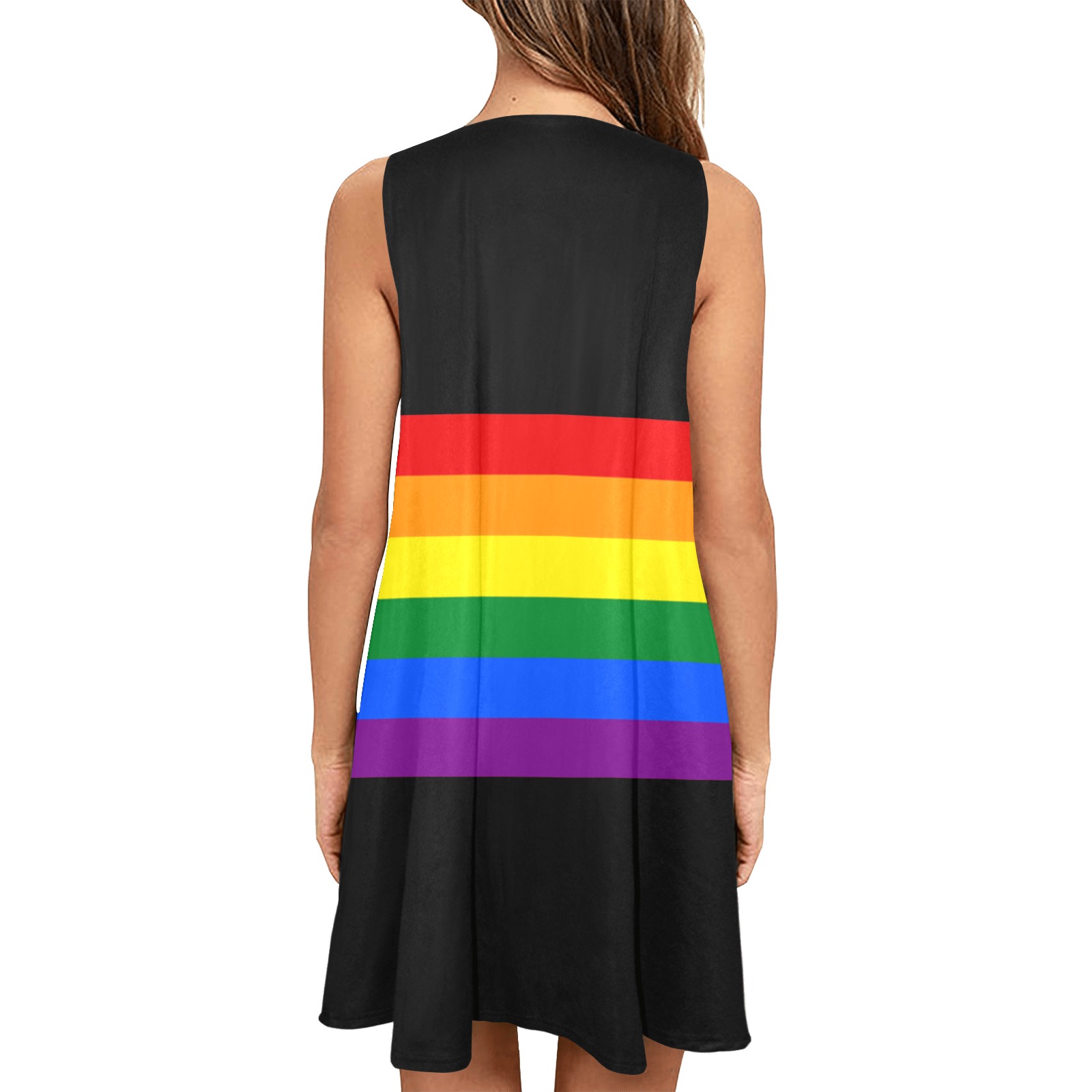 Gay Pride Rainbow Flag Stripes Sleeveless A-Line Pocket Dress (Model D57)