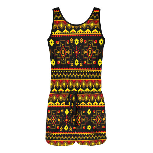 Aboriginal Ethnic Tribal Pattern All Over Print Vest Short Jumpsuit