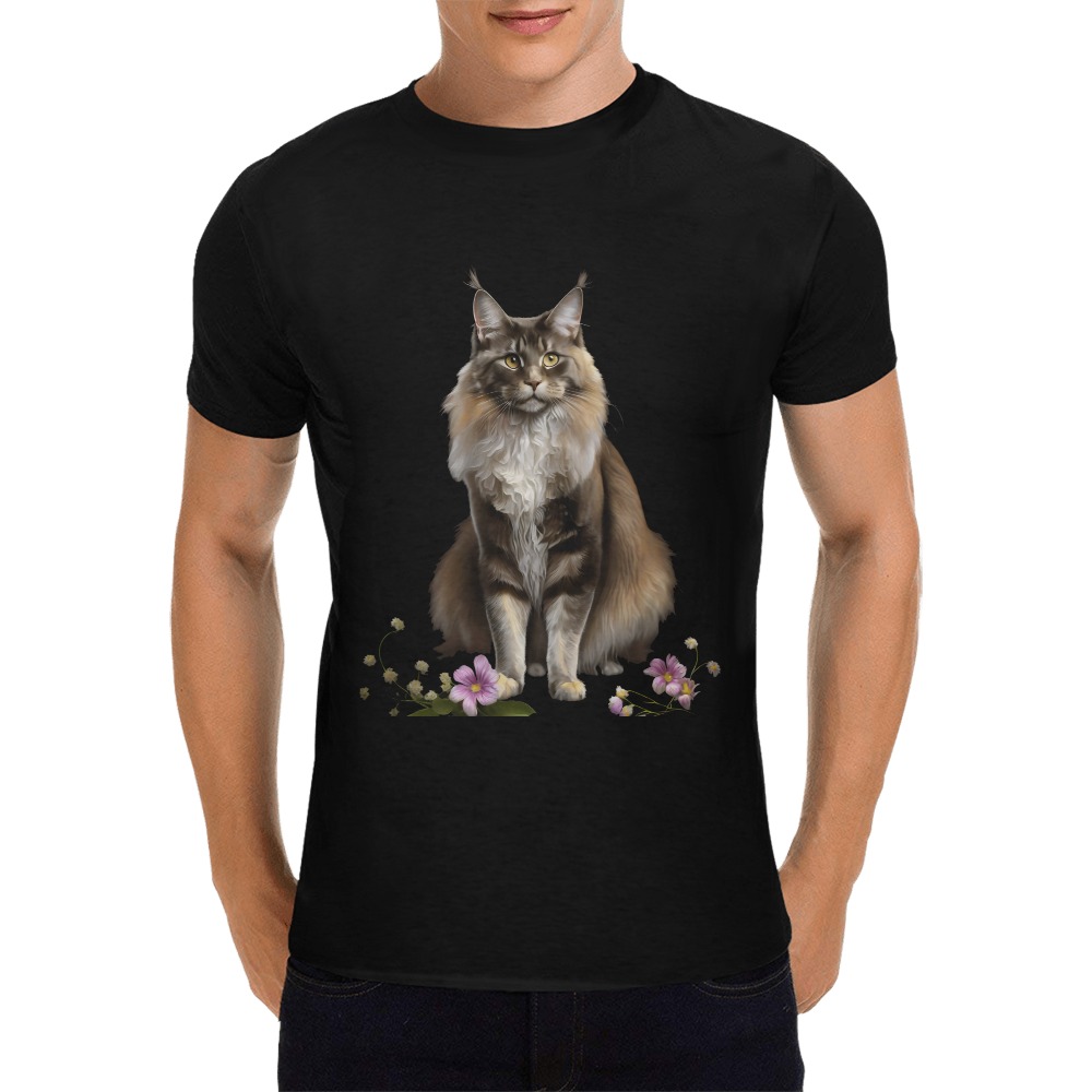 Maine coon cat on a  black background Men's T-Shirt in USA Size (Front Printing Only)