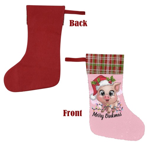 Merry Oinkmas Sequin Christmas Stocking