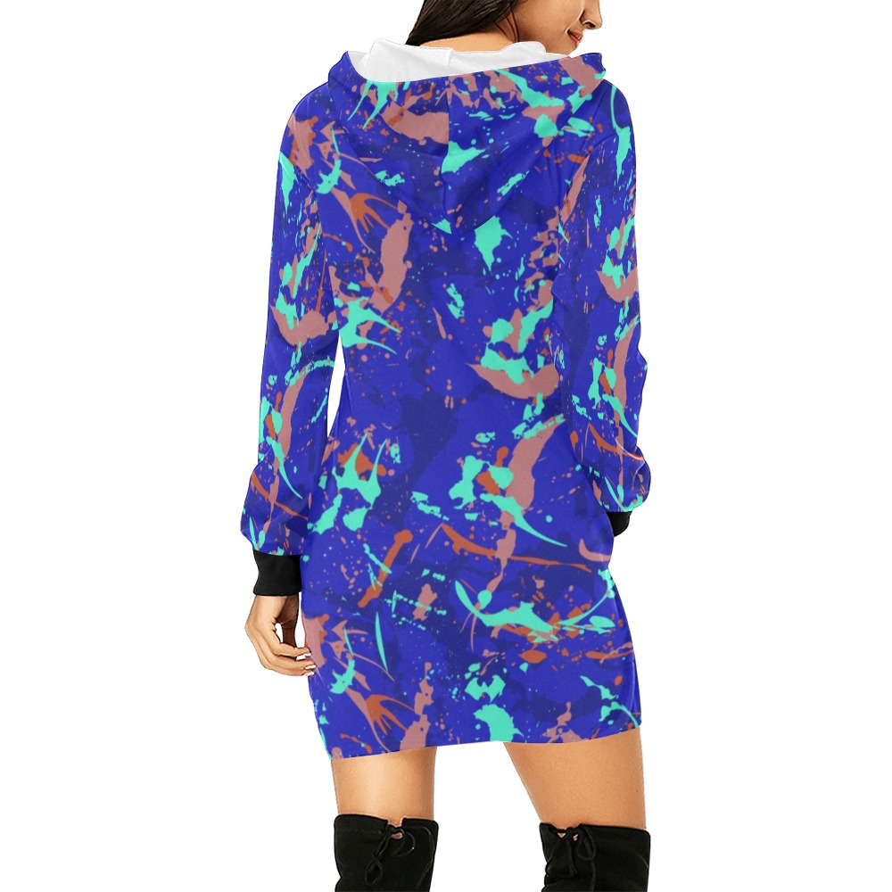 Artistic brushstrokes camouflage All Over Print Hoodie Mini Dress (Model H27)