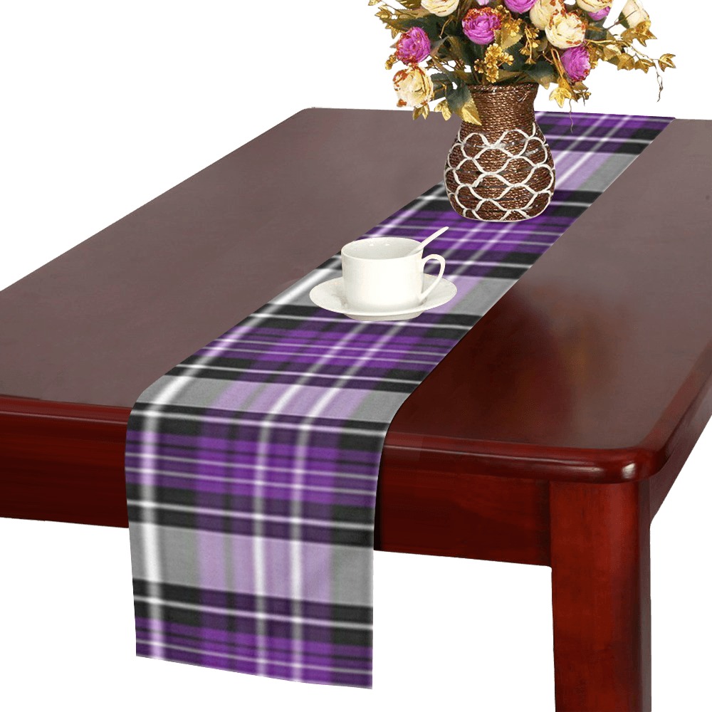 Purple Black Plaid Table Runner 14x72 inch