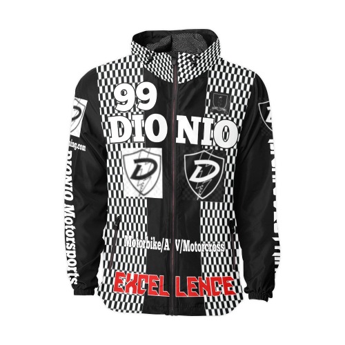 DIONIO Clothing - Checkered Race Windbreaker Jacket #99 (Black D-Shield Logo) Unisex All Over Print Windbreaker (Model H23)