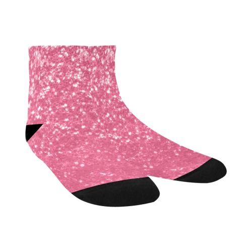 Magenta light pink red faux sparkles glitter Quarter Socks