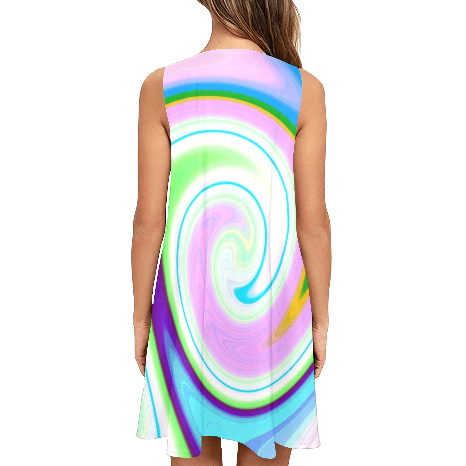 Swirl Pastel Sleeveless A-Line Pocket Dress (Model D57)