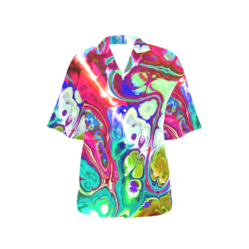 Abstract Liquid Marble Pouring Modern Art Texture All Over Print Hawaiian Shirt for Women (Model T58)