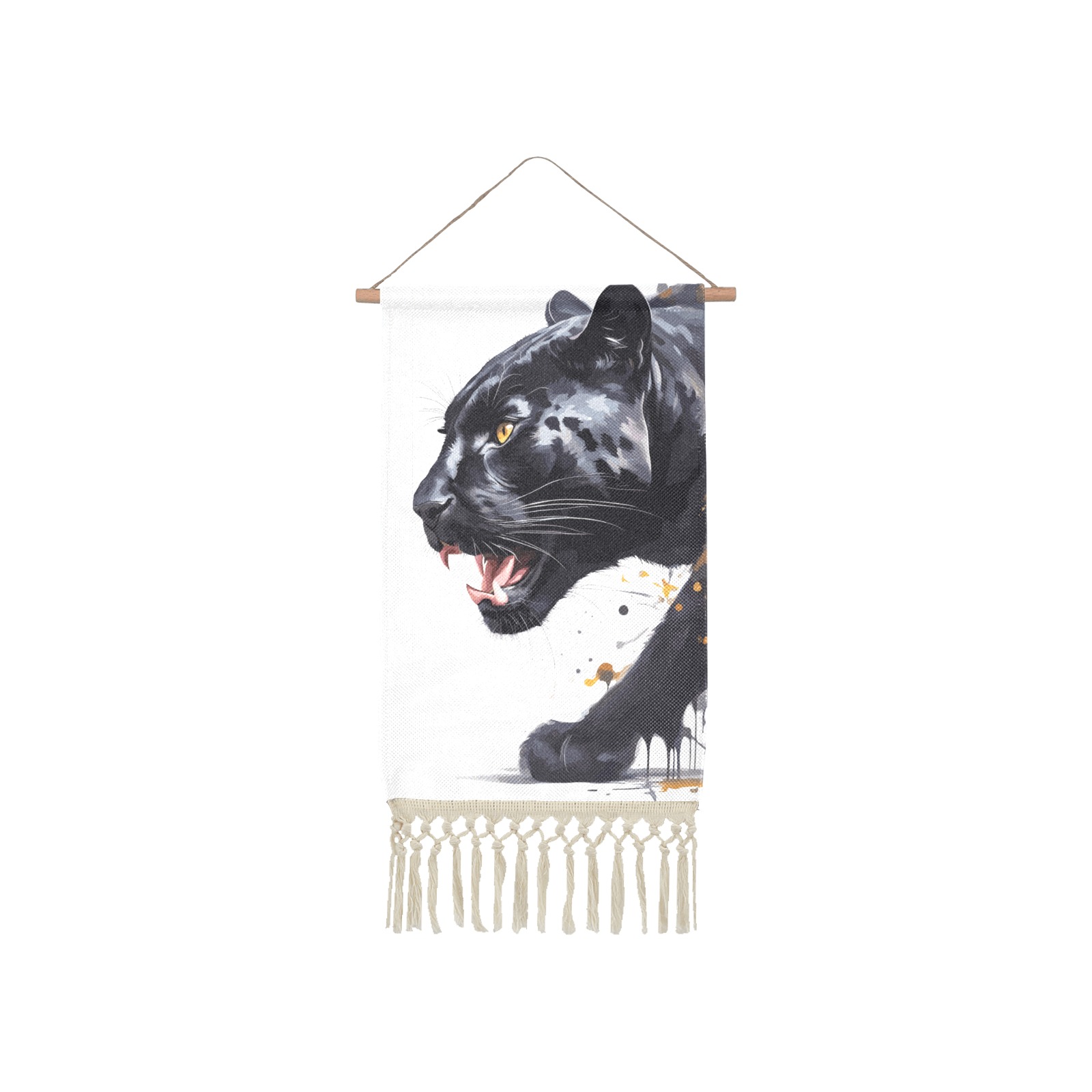 Cool black panther big cat is ready to attack art. Linen Hanging Poster