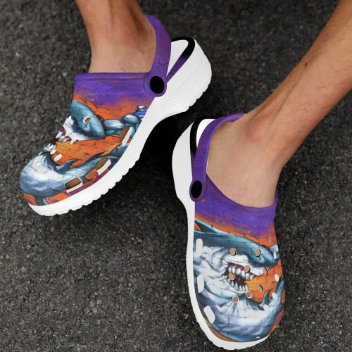 Graffiti Shark Spray Art Custom Print Foam Clogs for Adults