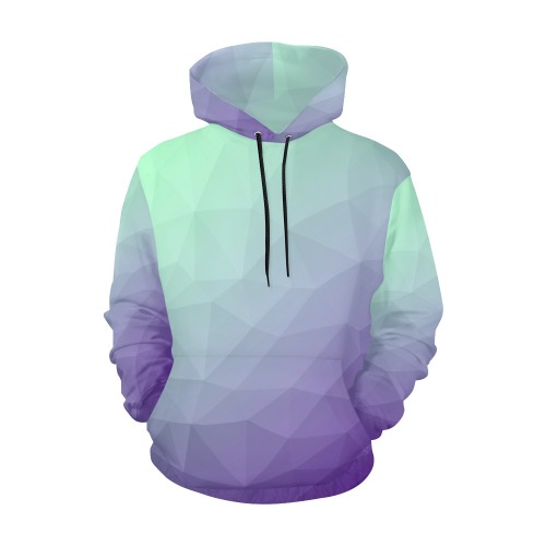 Purple green ombre gradient geometric mesh pattern All Over Print Hoodie for Women (USA Size) (Model H13)