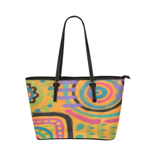 Colorful Abstract Art Shoulder Bag Leather Tote Bag/Small (Model 1651)
