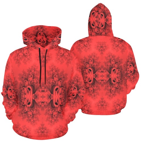 Autumn Reds in the Garden Frost Fractal All Over Print Hoodie for Men (USA Size) (Model H13)