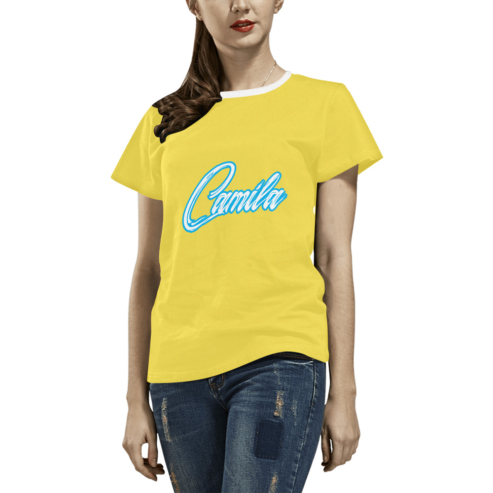 Yellow All Over Print T-Shirt for Women (USA Size) (Model T40)