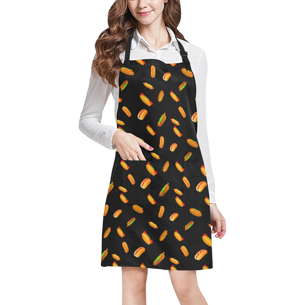 Hot Dogs on Black All Over Print Apron