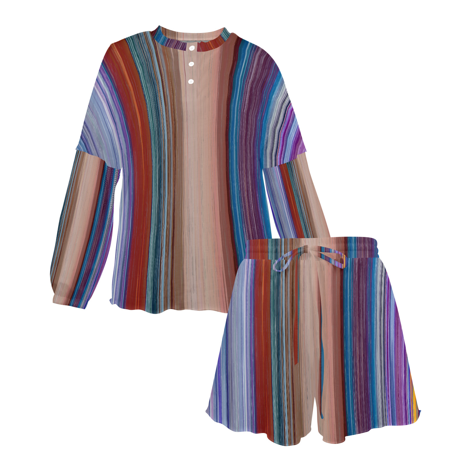 Altered Colours 1537 Women's Long Sleeve Mid-Length Shorts Pajama Set