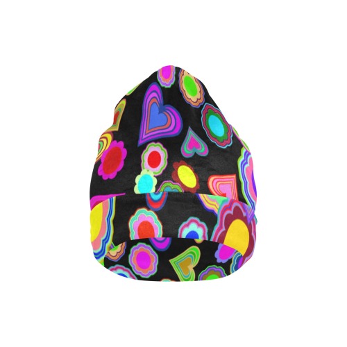 Groovy Hearts and Flowers Black All Over Print Beanie for Kids