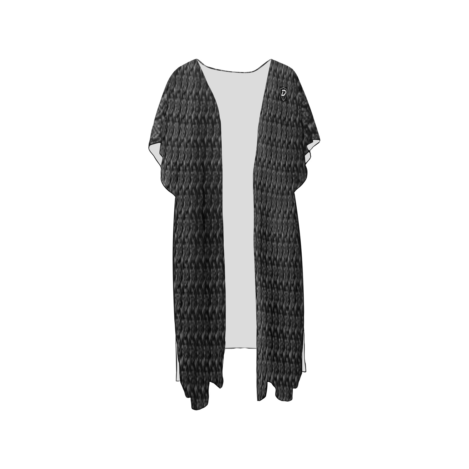 Dionio Clothing - Women's Mid Length Slits Chiffon Cover- Up (Black Waves) Mid-Length Side Slits Chiffon Cover Ups (Model H50)