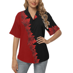 Canada Maple Leaf Women's Shirts Button Down Blouse All Over Print Hawaiian Shirt for Women (Model T58)