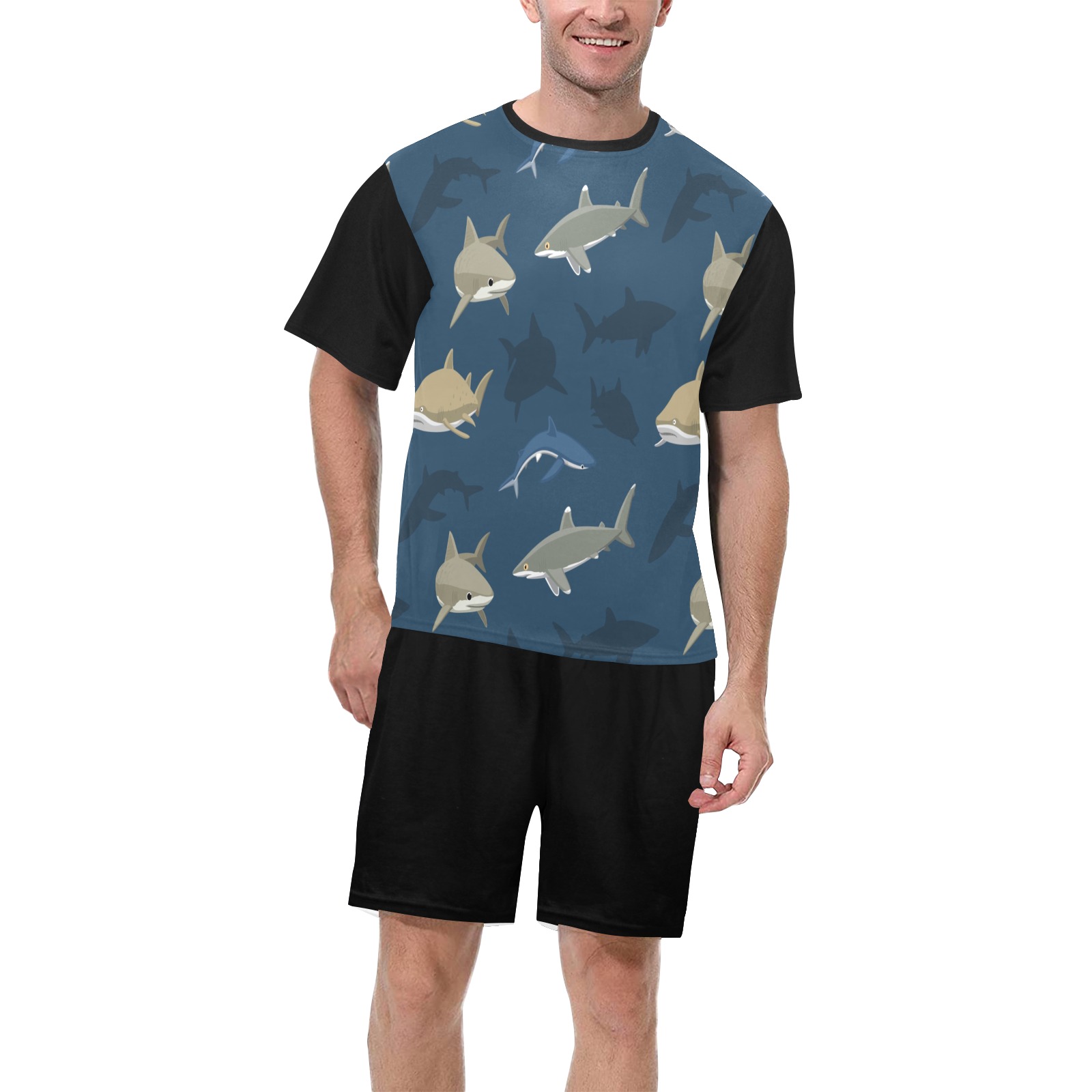 Shark Print Men's Short Pajama Set