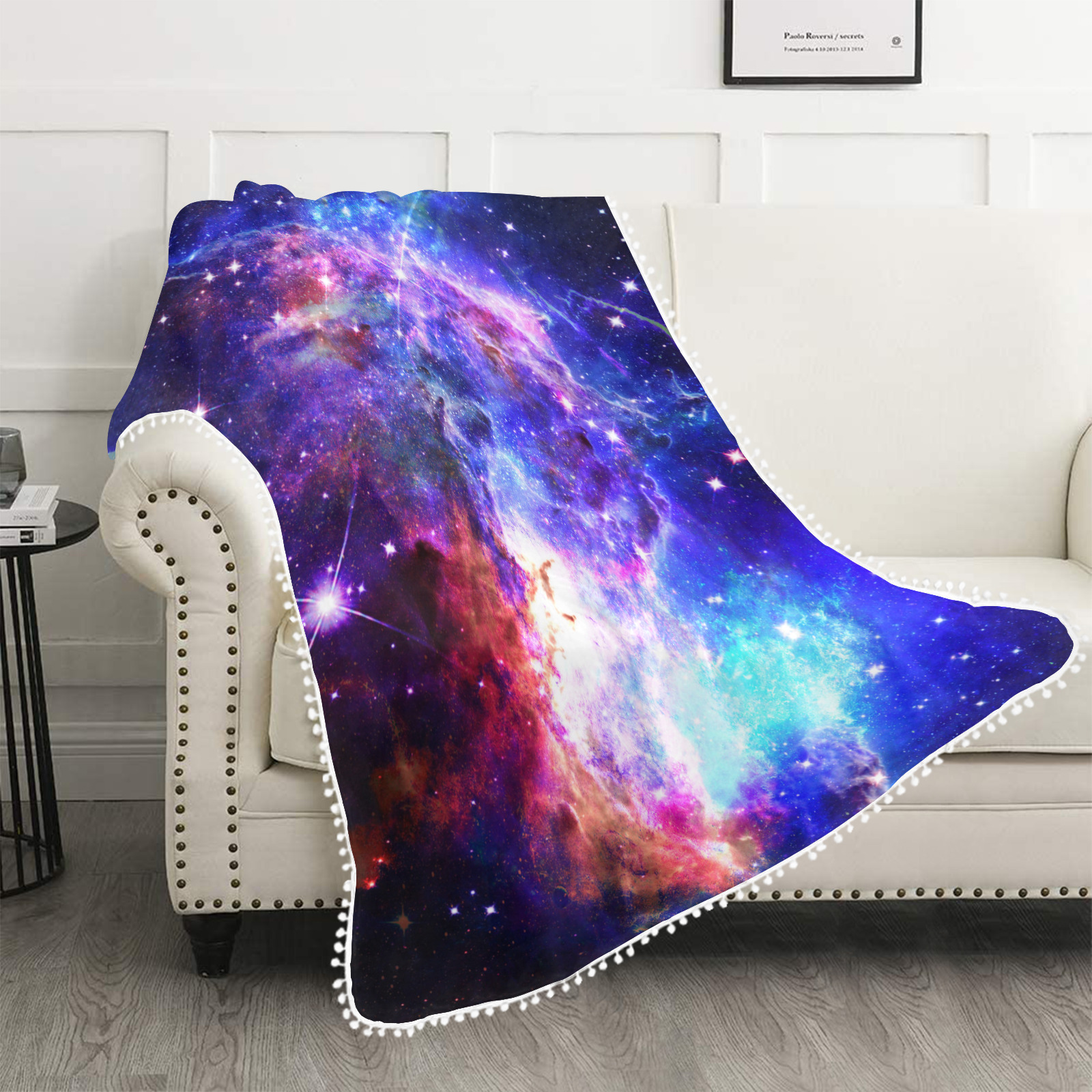 Mystical fantasy deep galaxy space - Interstellar cosmic dust Pom Pom Fringe Blanket 60"x80"