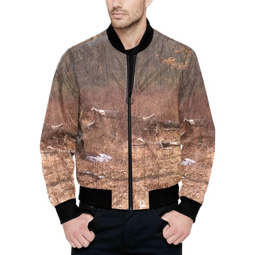 Falling tree in the woods All Over Print Quilted Bomber Jacket for Men (Model H33)