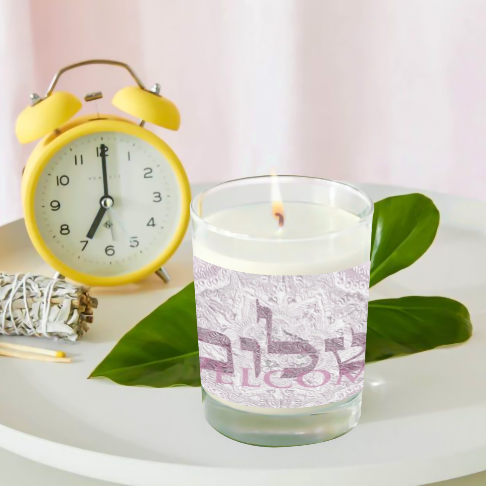 shalom  Welcome one color dark pink Transparent Candle Cup (Jasmine)