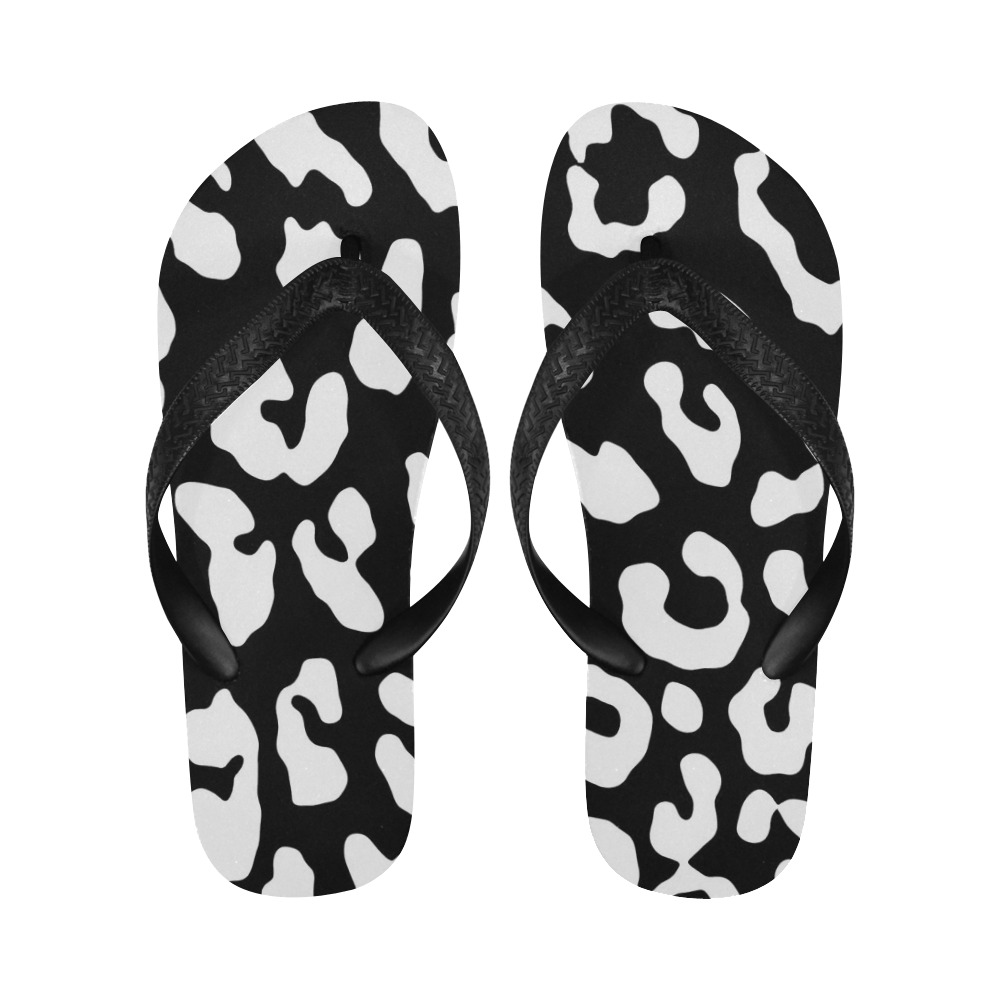 Leopard Print Black White Flip Flops for Men/Women (Model 040)