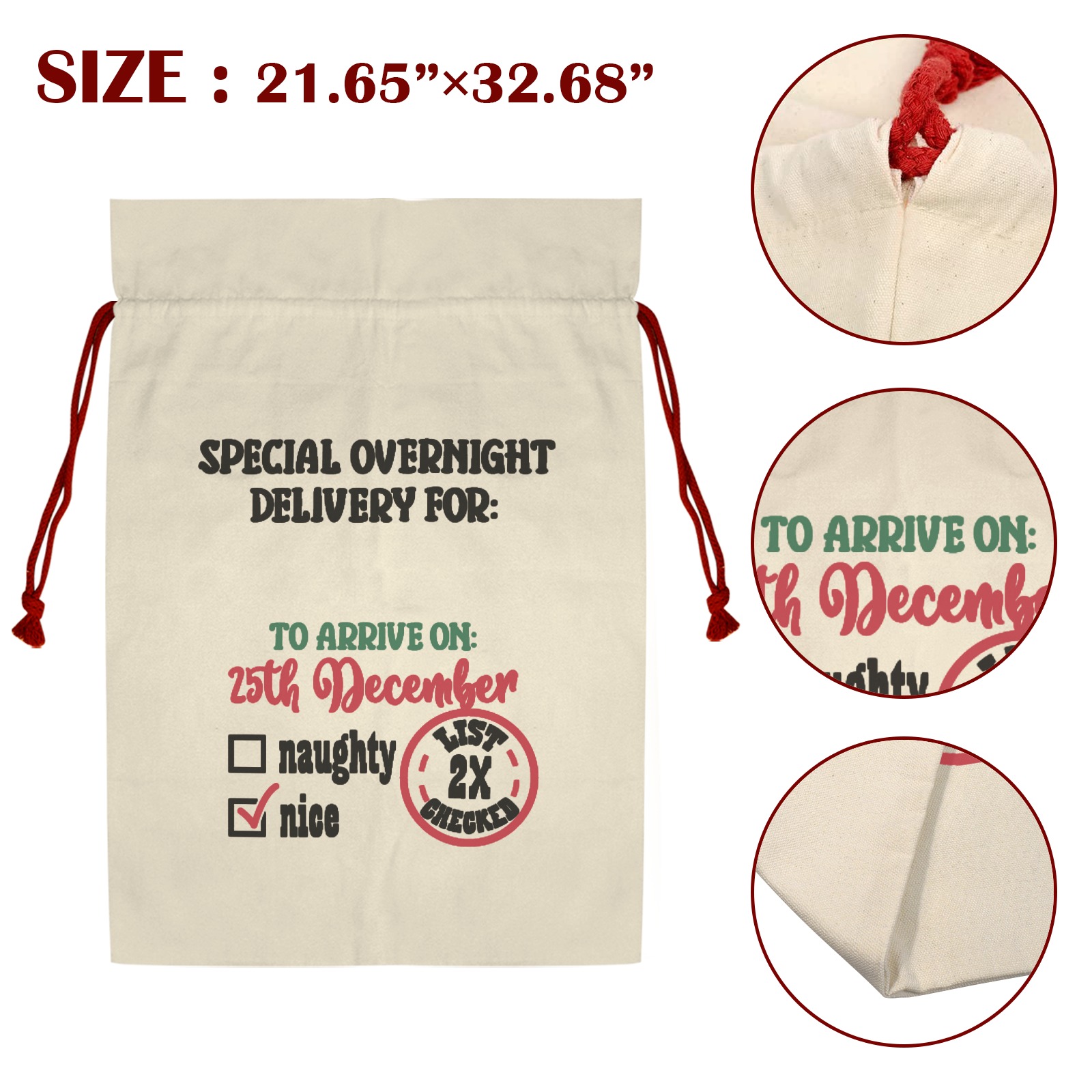 Santa's Special Overnight Delivery Santa Claus Drawstring Bag 21"x32" (Two Sides Printing)