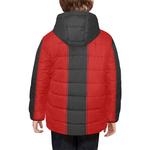Red Black Stripe Racing Kids' Padded Hooded Jacket (Model H45)