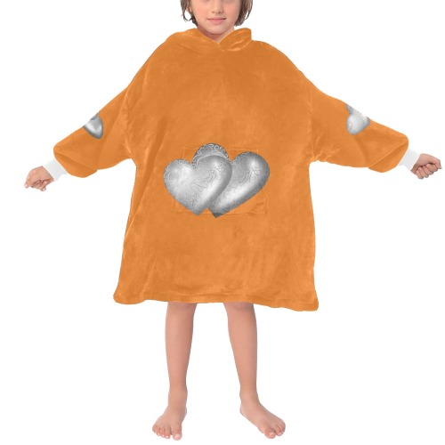 LOVE orange Blanket Hoodie for Kids