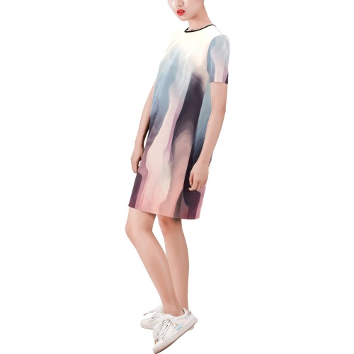 Digital liquid painting 23 Short-Sleeve Round Neck A-Line Dress (Model D47)