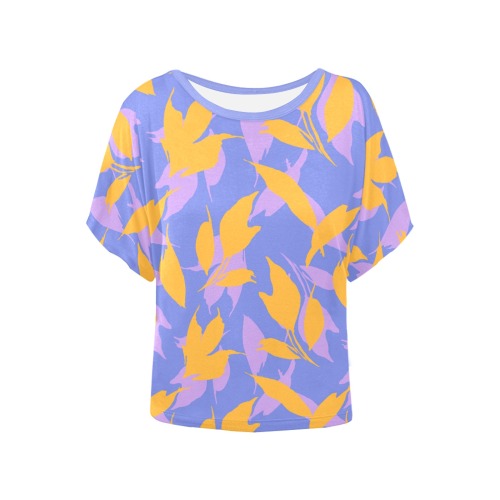 Botanical_leaves_simple_P03 Women's Batwing-Sleeved Blouse T shirt (Model T44)